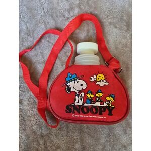 Vintage Snoopy Peanuts Red Canteen Water Bottle Woodstock Scout Graphic ARC